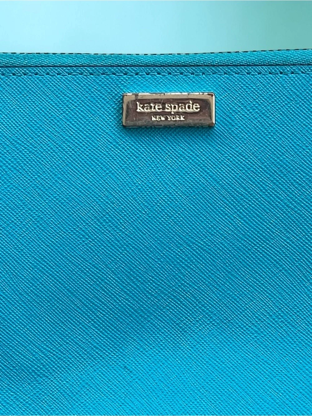 Kate Spade New York Teal Saffiano Leather Zip Around Wallet Clutch